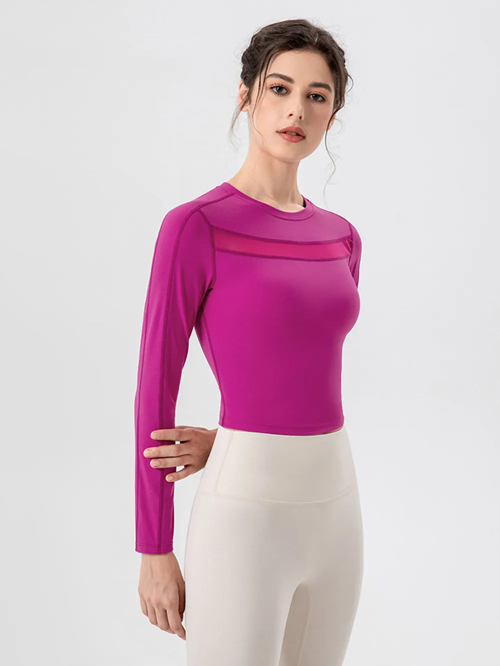 Round Neck Long Sleeve Active T-Shirt - Ladyez
