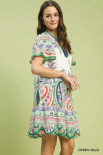 Umgee Paisley Flutter Sleeve Mini Dress