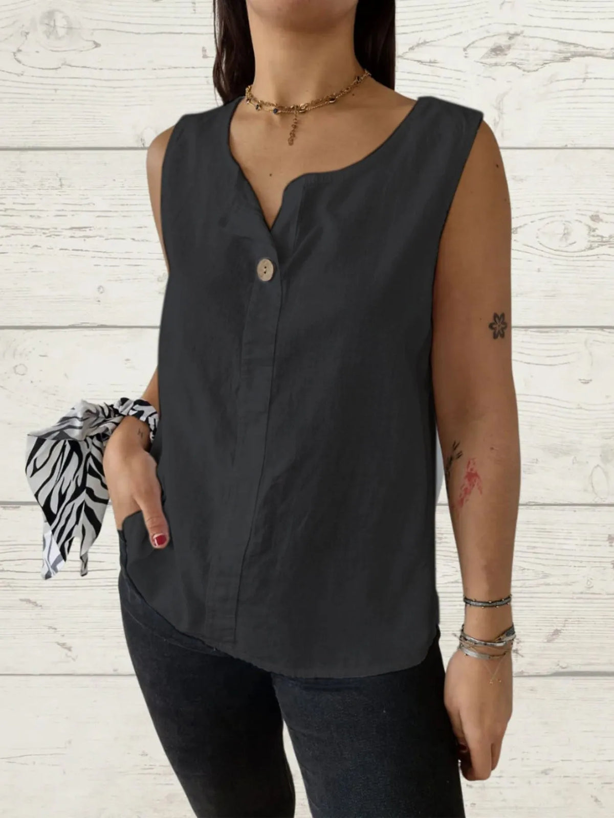 Full Size Casual Linen Sleeveless Blouse Plus Size - Ladyez