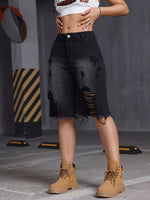 Distressed High Waist Denim Shorts