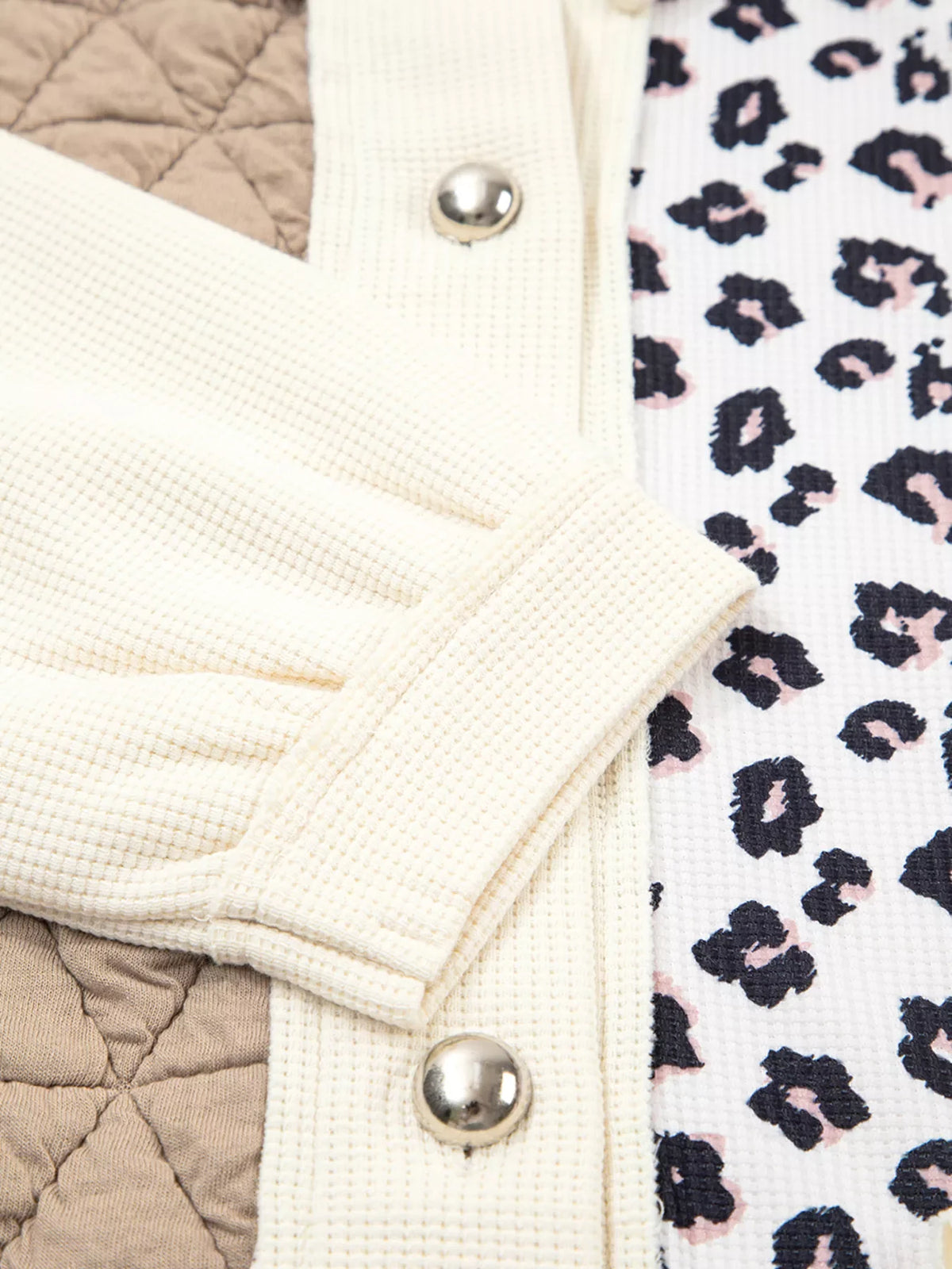 Leopard Waffle Quilted Patchwork Button Front Jacket