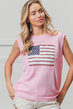 BiBi American Flag Sequins Patch Knit Top