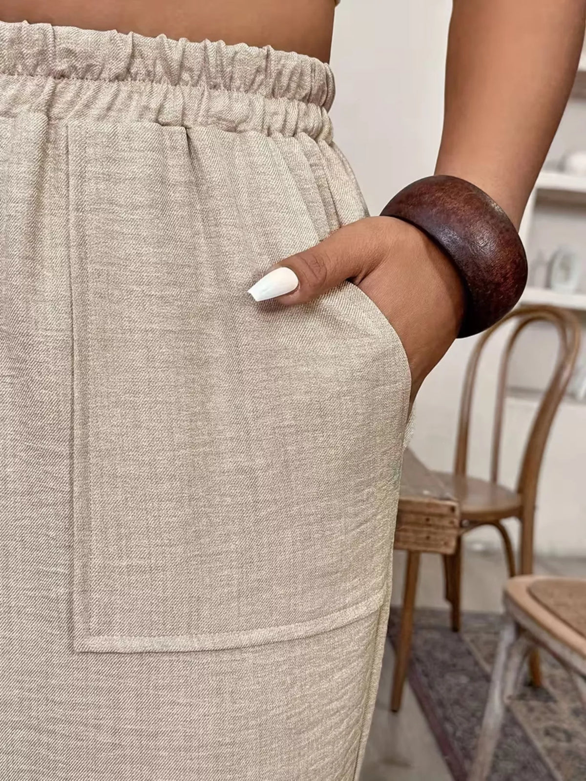Plus Size High-Waisted Elastic Waist Pants with Pockets