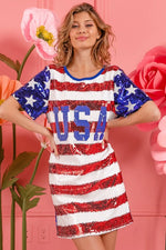 BiBi American Flag Theme Usa Print Sequin Dress