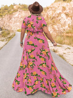 Plus Size Floral V-Neck Short Sleeve Maxi Dress
