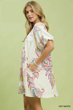 Umgee Boho Floral Print Mini Dress with Pockets
