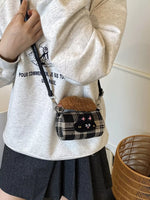 Plaid Pattern Plush Trim Crossbody Bag