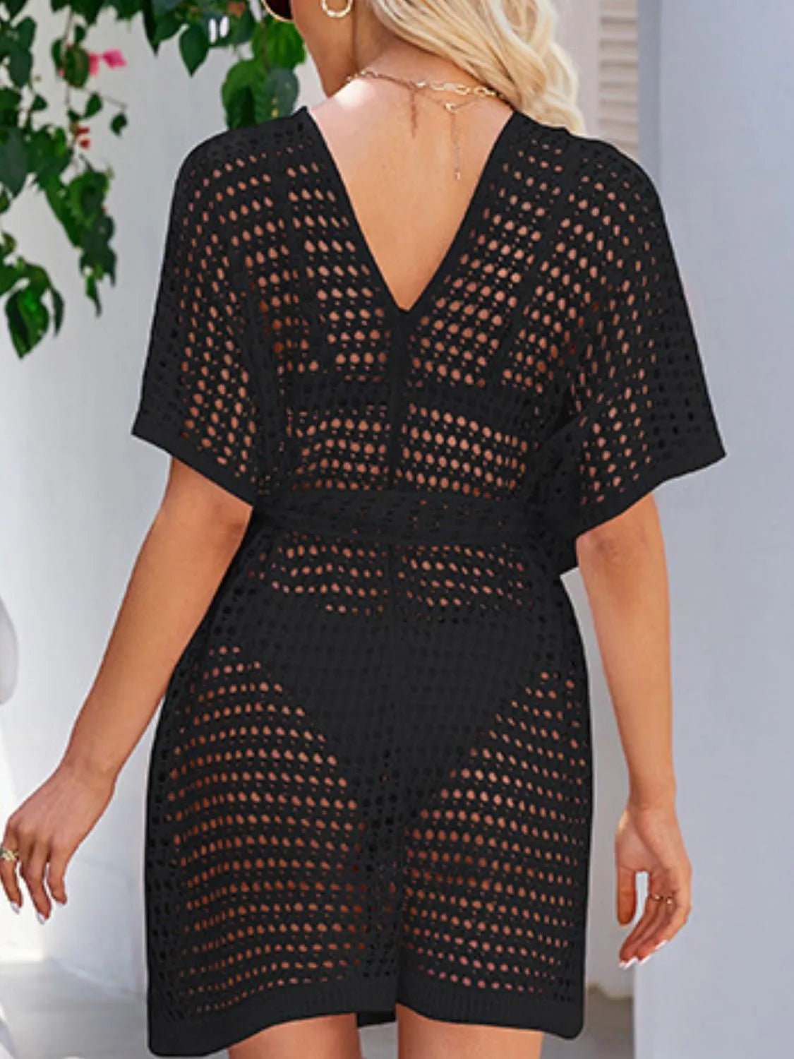 Open Front Tied Openwork Cover-Up - Ladyez