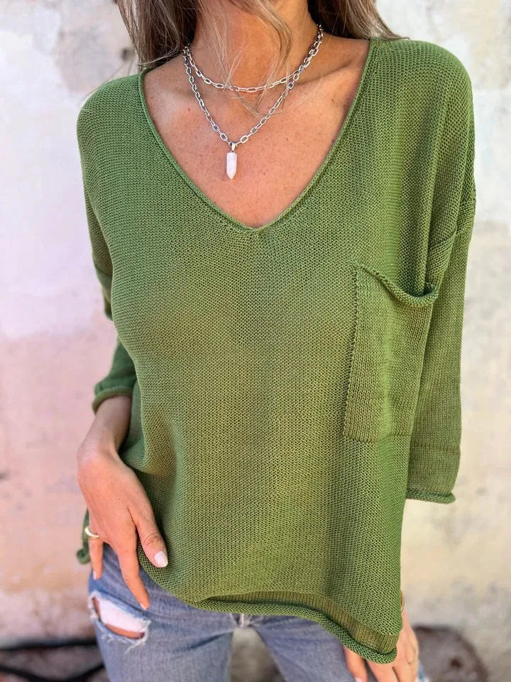 Full Size Casual V-Neck Knit Sweater Plus Size
