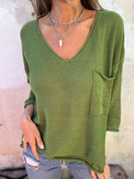 Full Size Casual V-Neck Knit Sweater Plus Size