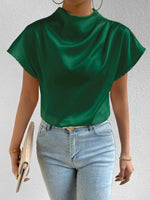 Mock Neck Short Sleeve Blouse