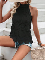 Lace Grecian Neck Tie Back Top