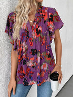 Abstract Print Flutter Sleeve Blouse