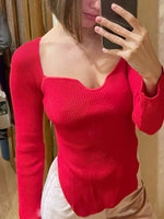 Ribbed Knit Sweetheart Neckline Sweater