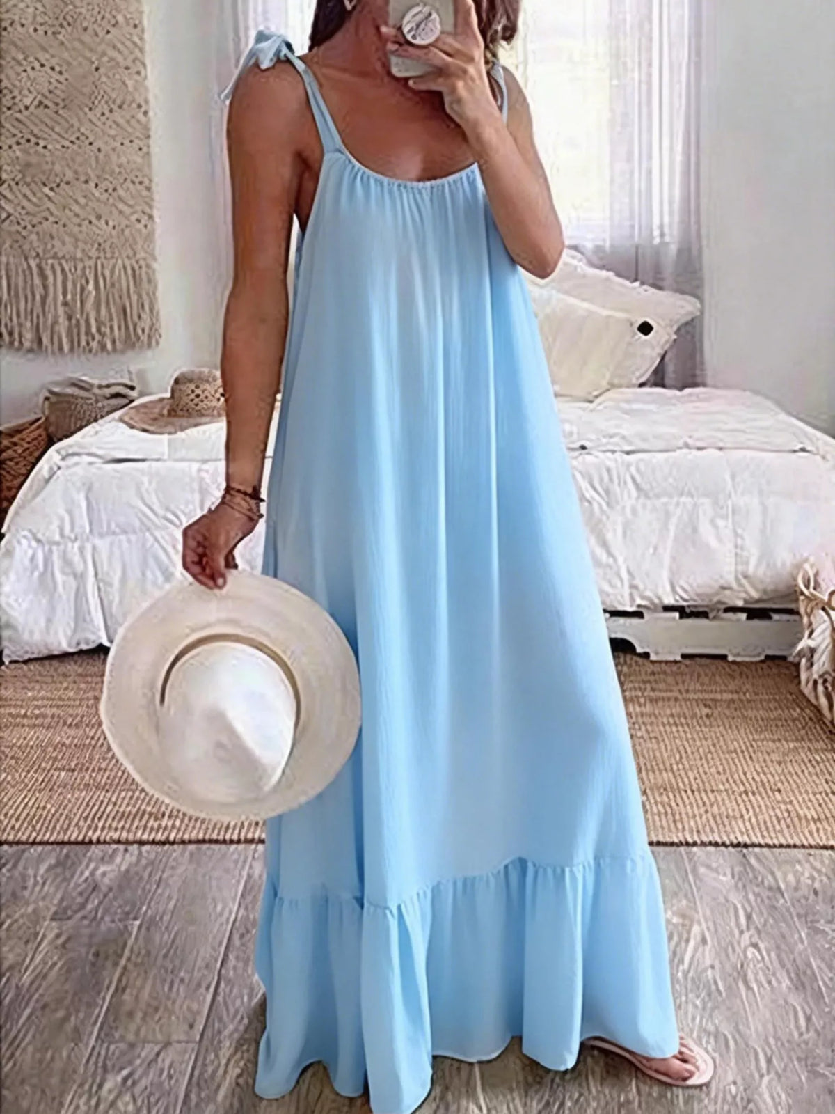 Sleeveless Tie Strap Flowy Maxi Dress