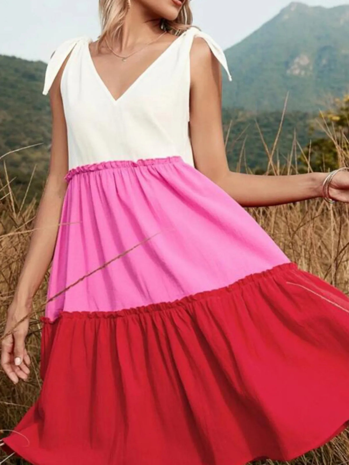 Colorblock Tiered Midi Tank Dress