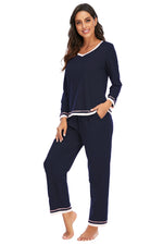 V-Neck Top and Pants Lounge Set - Ladyez