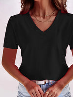 Full Size Solid V-Neck Short Sleeve T-Shirt Plus Size