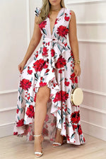 Ruffled Plunge Sleeveless Maxi Dress - Ladyez
