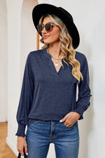 Notched Lantern Sleeve T-Shirt