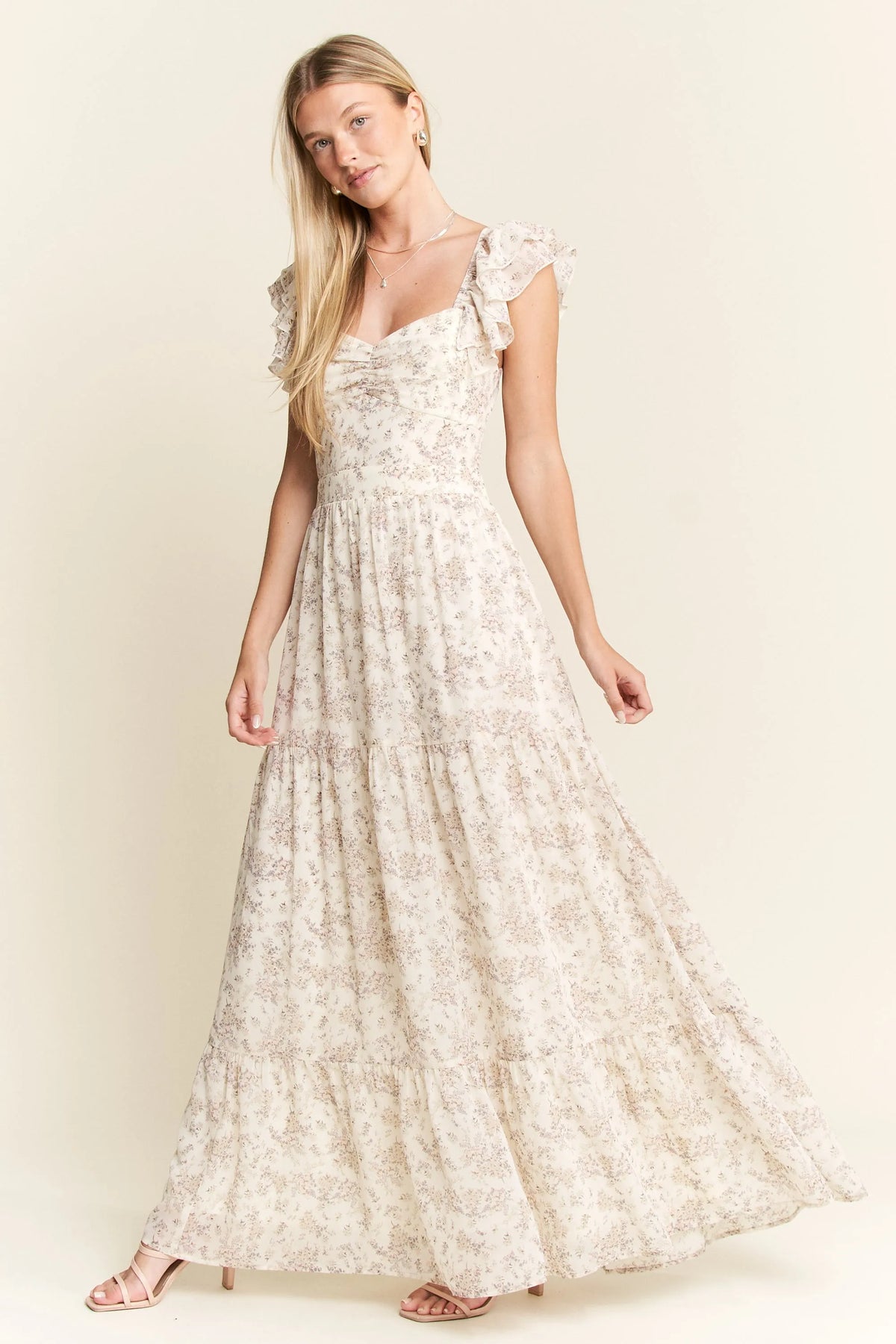 Jade By Jane Full Size Ruffle Sleeve Tiered Maxi Dress Plus Size - Ladyez