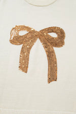 Sequin Bow Embellished Pullover Sweater