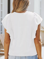 Full Size Ruffled Sleeve Ribbed Knit T-Shirt Plus Size