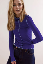 Basic Bae Contrast Trim Mock Neck Long Sleeve T-Shirt - Ladyez