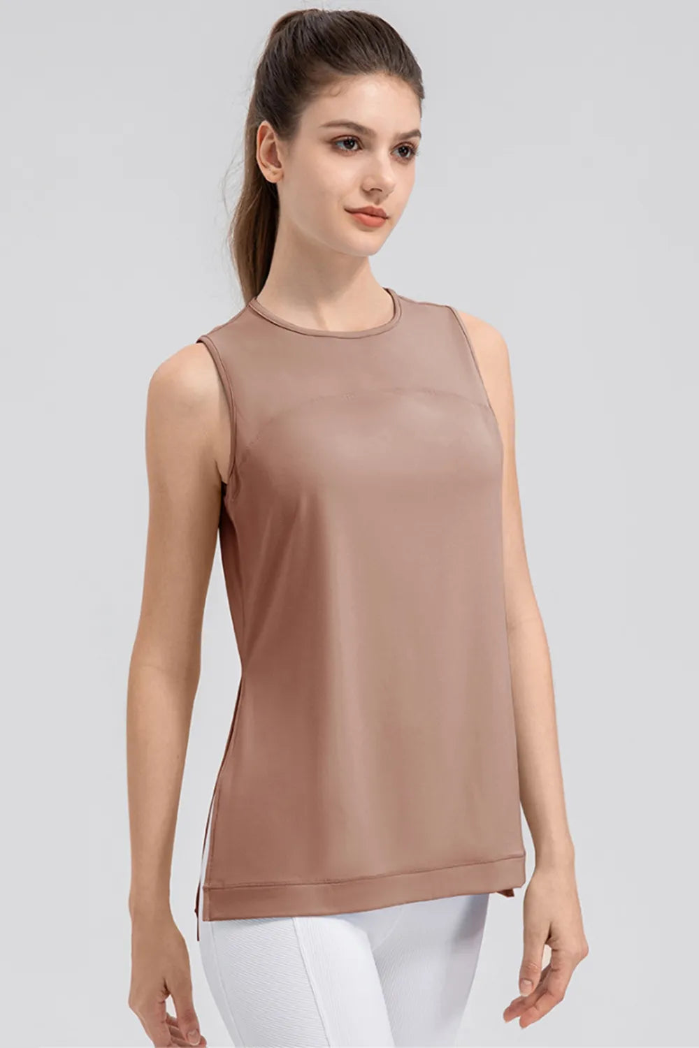Slit Round Neck Tank - Ladyez