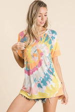BiBi Tie Dye Print Short Sleeve T-Shirt with Raglan Sleeves