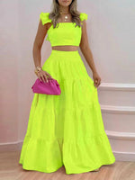 Full Size Ruffled Cami and Tiered Maxi Skirt Set Plus Size - Ladyez