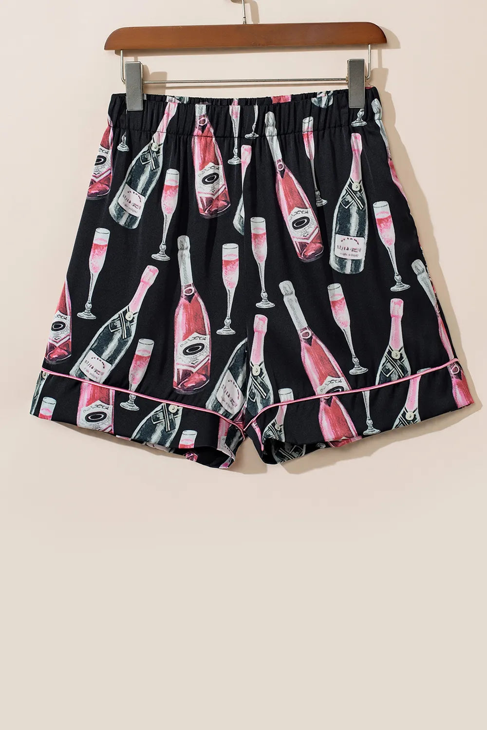 Champagne Print Short Sleeve Top and Shorts Set - Ladyez