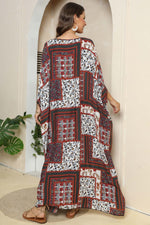 Printed V-Neck Split Maxi Dress - Ladyez