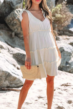 Solid Color Tied Straps Ruffle Tiered Mini Dress