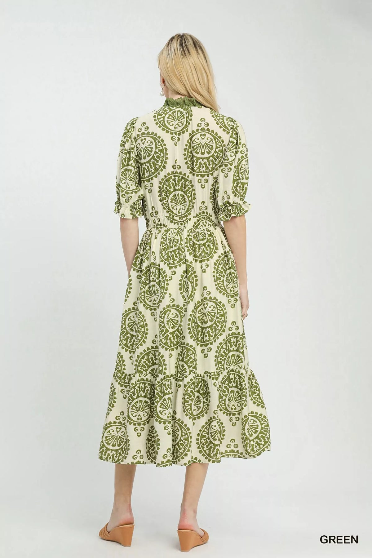 Umgee Paisley Smocked Waist Midi Dress