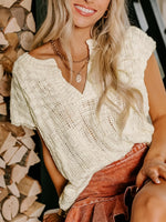 Notched Short Sleeve Sweater
