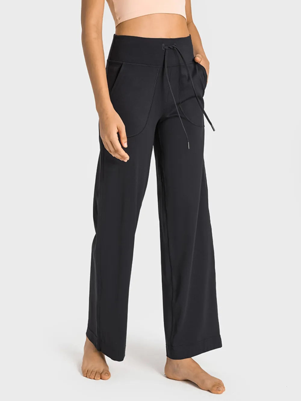 Millennia Drawstring Waist Wide Leg Sports Pants with Pockets - Ladyez