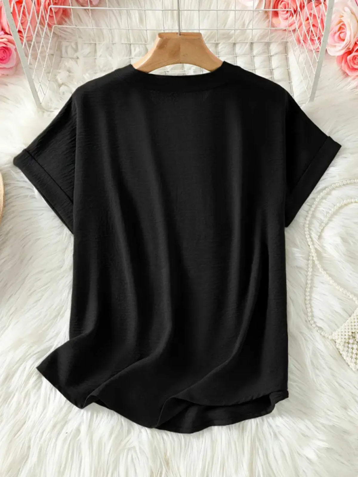Casual Notched Short Sleeve Blouse - Ladyez