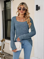 Ribbed Square Neck Long Sleeve T-Shirt