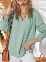 Solid Color Smocked Long Sleeve Blouse
