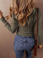 Full Size Ribbed Knit Button-Front Long Sleeve Top Plus Size