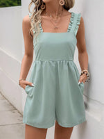 Perfee Frill Wide Strap Romper with Pockets