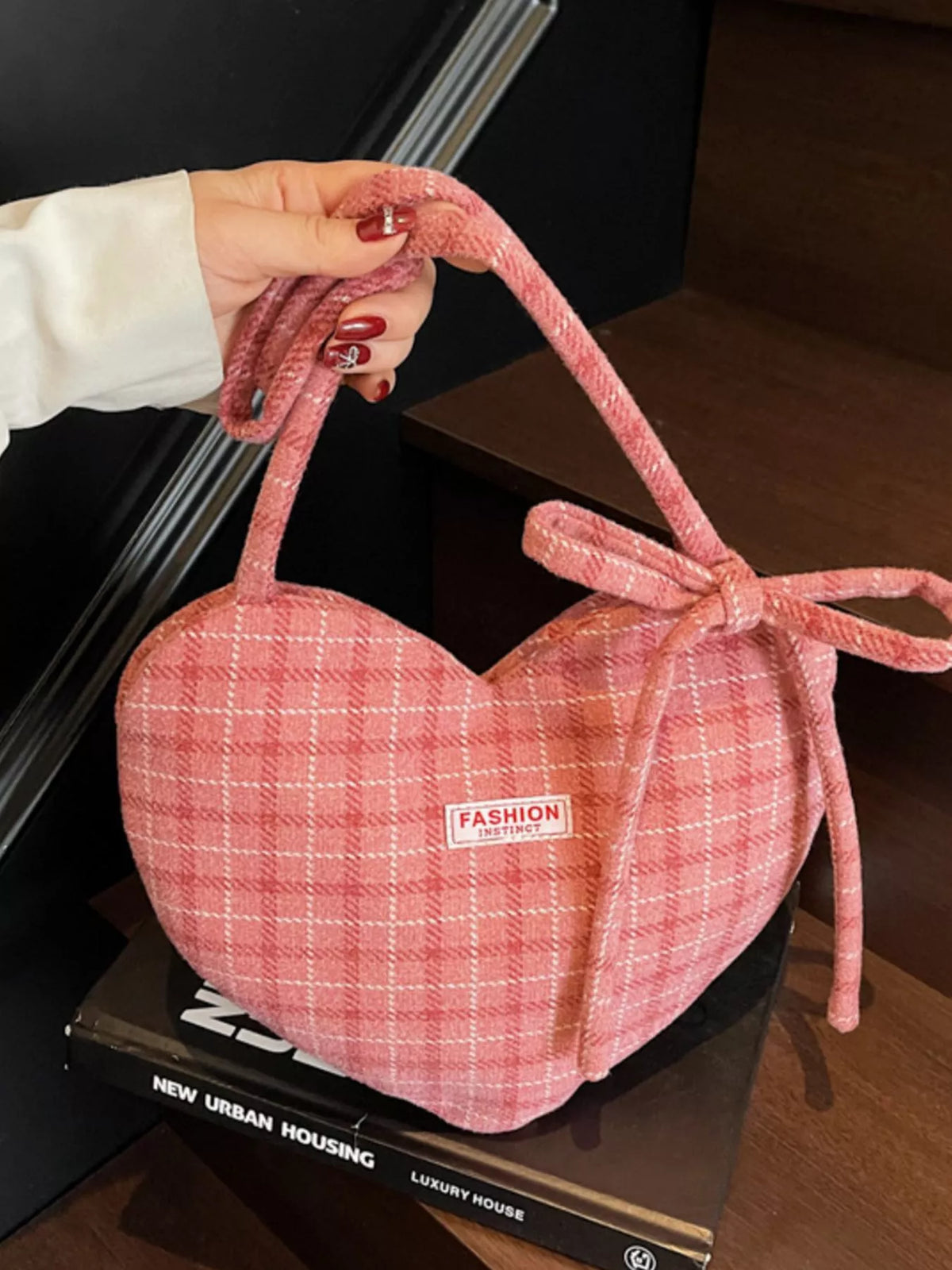 Heart-Shaped Plaid Shoulder Bag