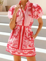 Puff Sleeve Printed Top and Zip Back Skirt Set - Ladyez