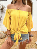 Tied Solid Off-Shoulder Blouse - Ladyez