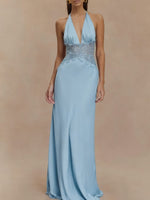 Halter Neck Lace Trimmed Maxi Dress