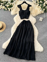 Textured Crop Top and Tiered Skirt Set