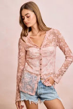 BiBi Bow Pattern Shrried V-neck Mesh Cardigan Top