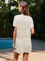 Openwork Round Neck Short Sleeve Cover-UP - Ladyez