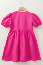 Puff Sleeve Tie Front High Waist Mini Dress